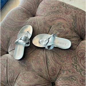 Ralph Lauren Kalana silver flat sandals, size 6B leather upper